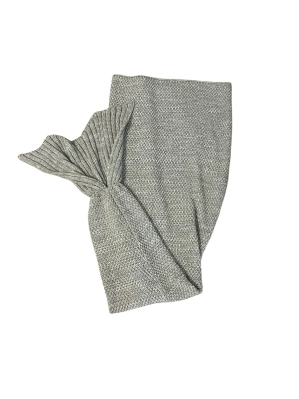 Gray Knit Mermaid Tail Blanket One Size